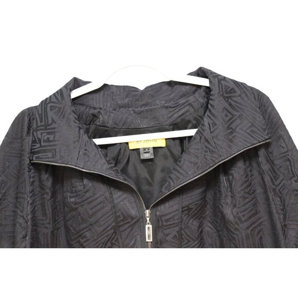 St. John Jacket Size Medium Textured Puff Sleeve Black Career Business Luxury - Picture 7 of 14